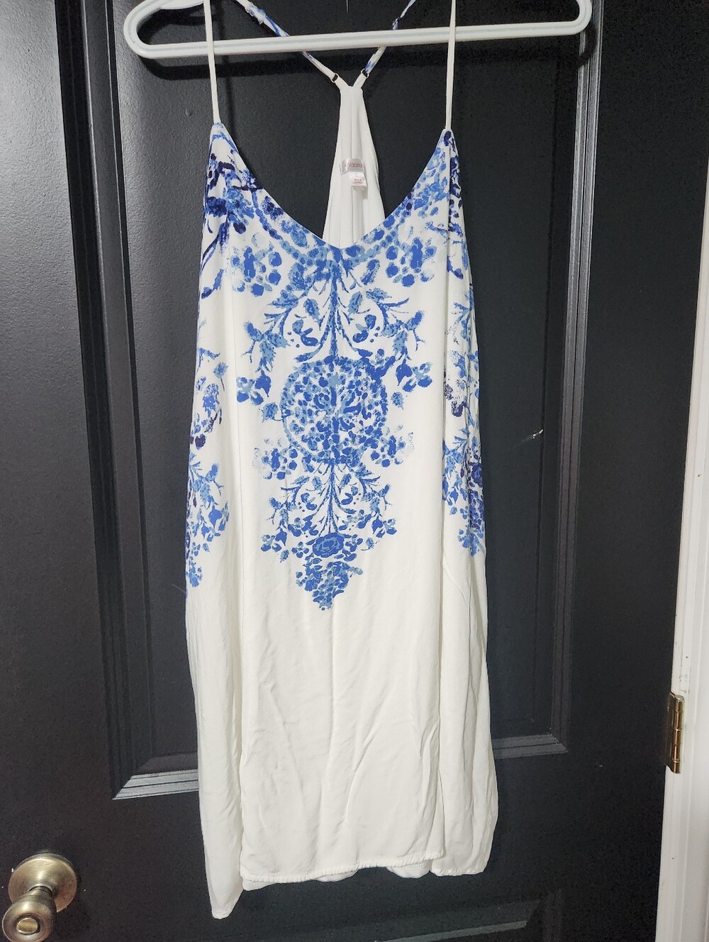Women’s Blue Floral Print Slip Dress - White & Blue